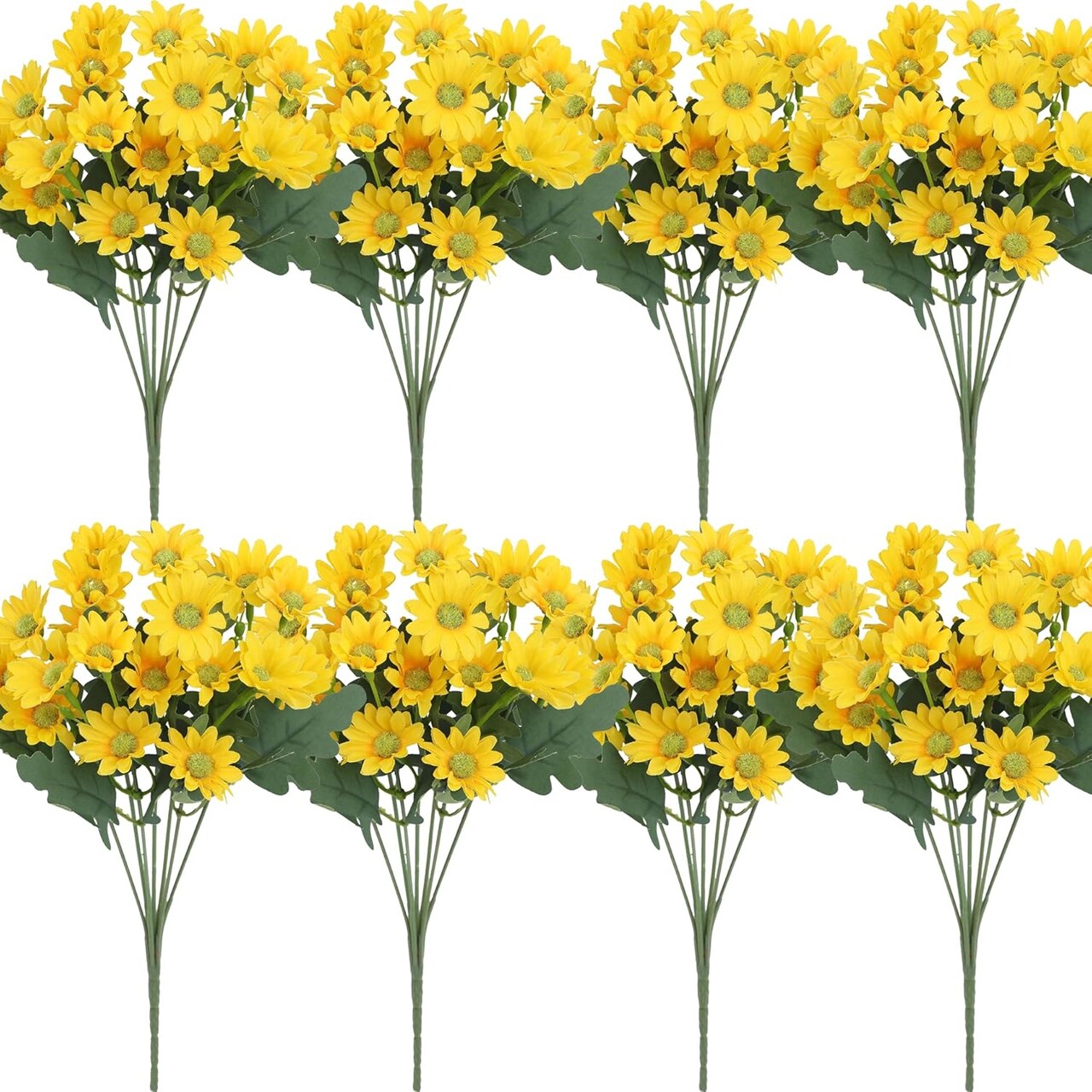 8 Bundles Summer Bouquets Artificial Sunflowers & Daisies – UV Resistant Silk Flowers for Patio, Porch & Garden Decor (Yellow)